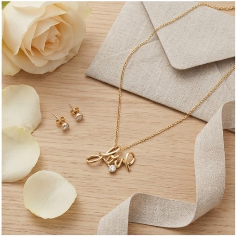 Love Necklace 24K Gold Plated with Crystal Pendant