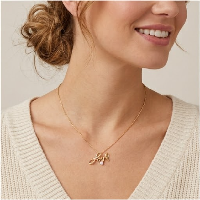 Love Necklace 24K Gold Plated with Crystal Pendant